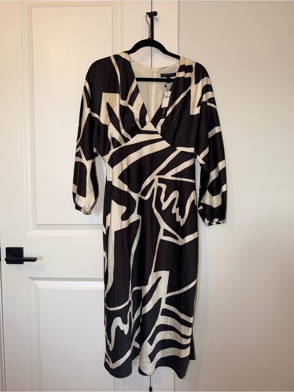 Banana Republic Brown and Cream Abstract Wrap-Style Midi Dress